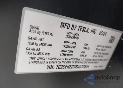 2024 Tesla Cybertruck All-Wheel Drive from USA, damaged, VIN 7G2CEHED9RA013864
